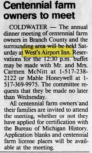 Coldwater Airport Inn - Oct 31 1989